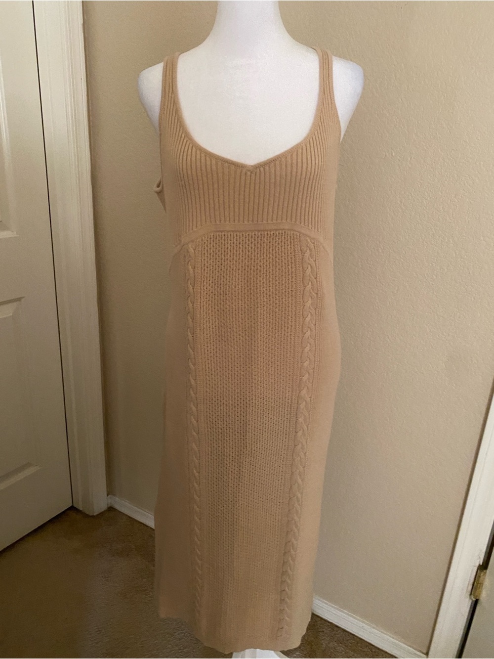 NWTKnit Midi Dress and high low cardigan Camel cable knit minimalist